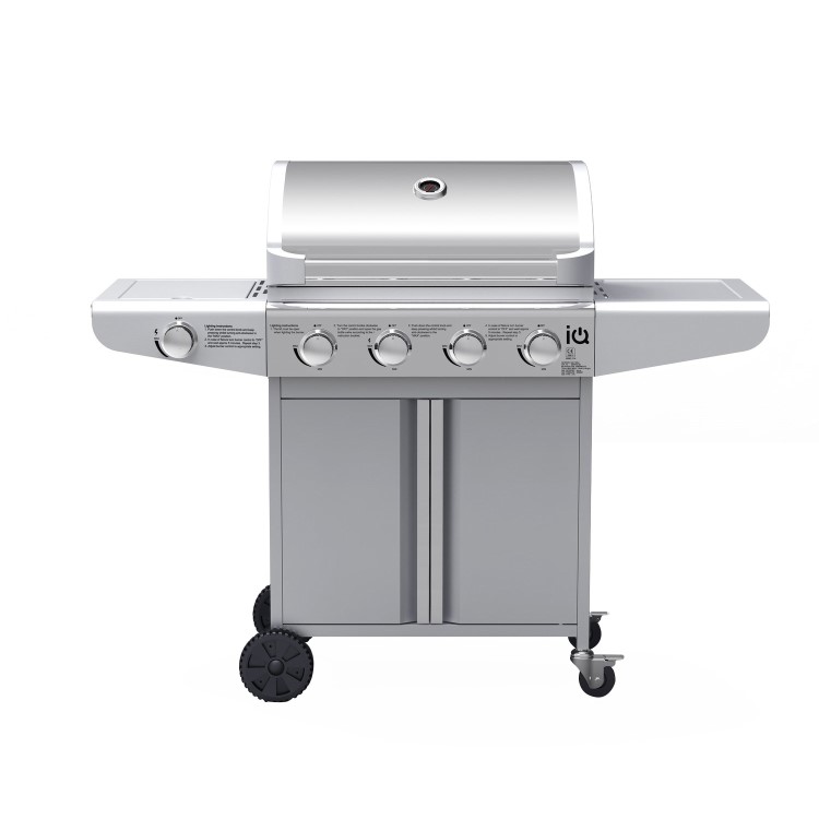 GRADE A2 - The Kentucky Premium 4 Burner Gas BBQ in Silver - Includes BBQ Cover and Utensil Set
