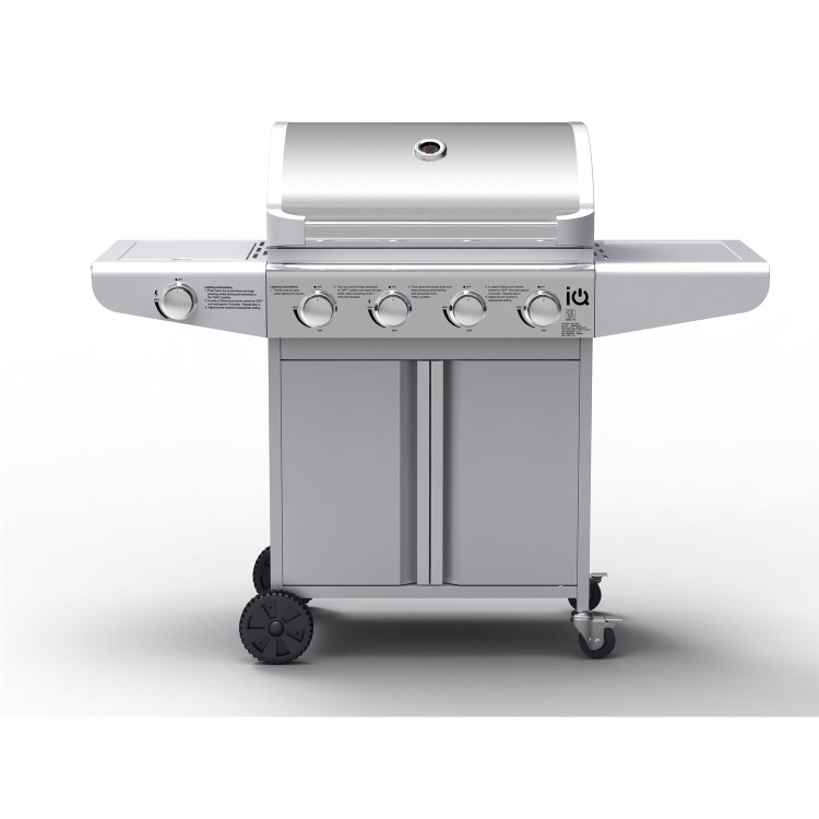 GRADE A2 - The Kentucky Premium 4 Burner Gas BBQ in Silver - Includes BBQ Cover and Utensil Set