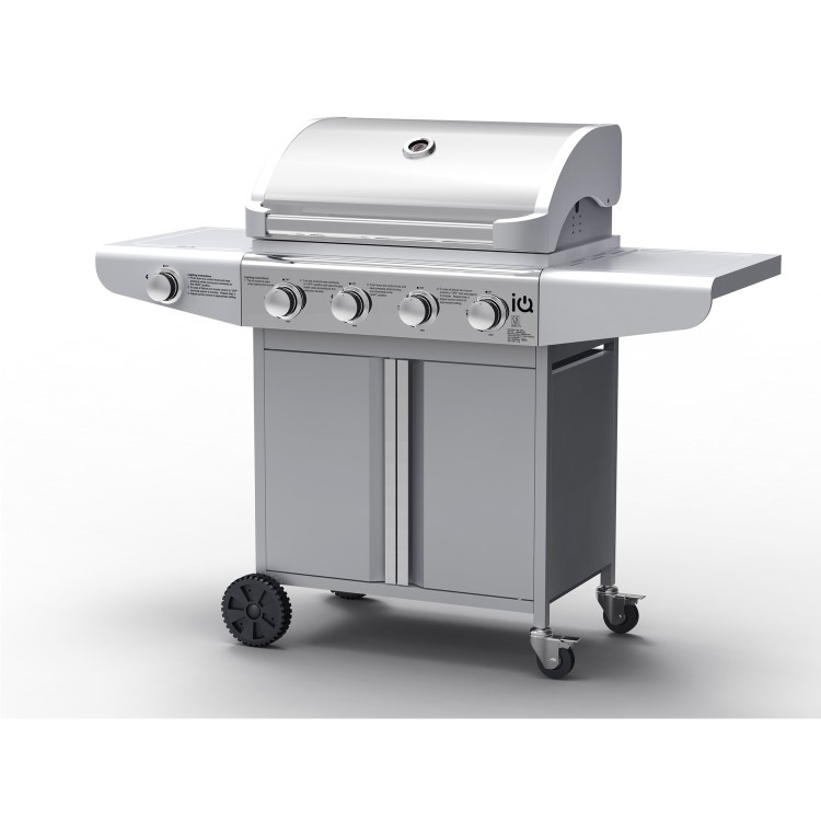 GRADE A2 - The Kentucky Premium 4 Burner Gas BBQ in Silver - Includes BBQ Cover and Utensil Set
