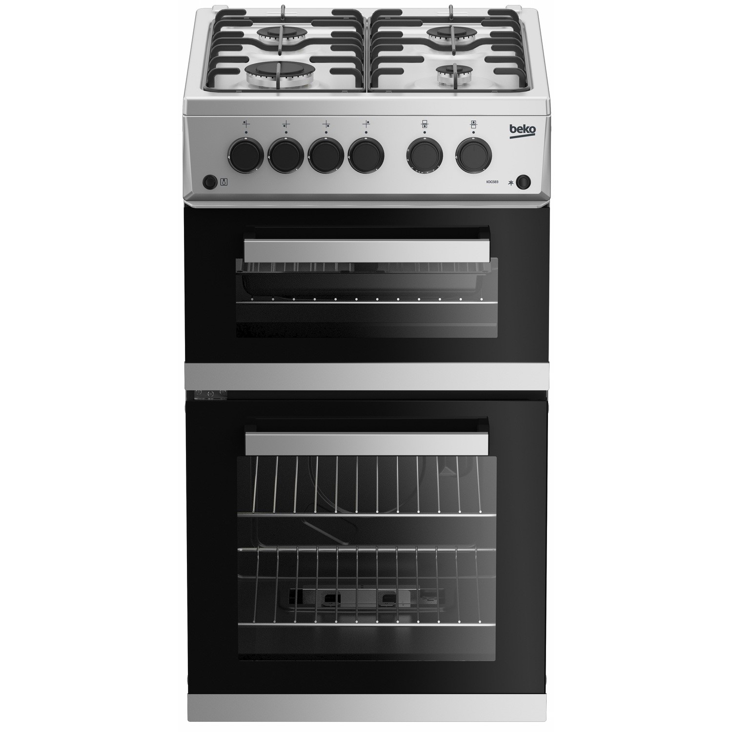 Beko Silver Kdg583s 50Cm Double Oven Gas Cooker Size 60