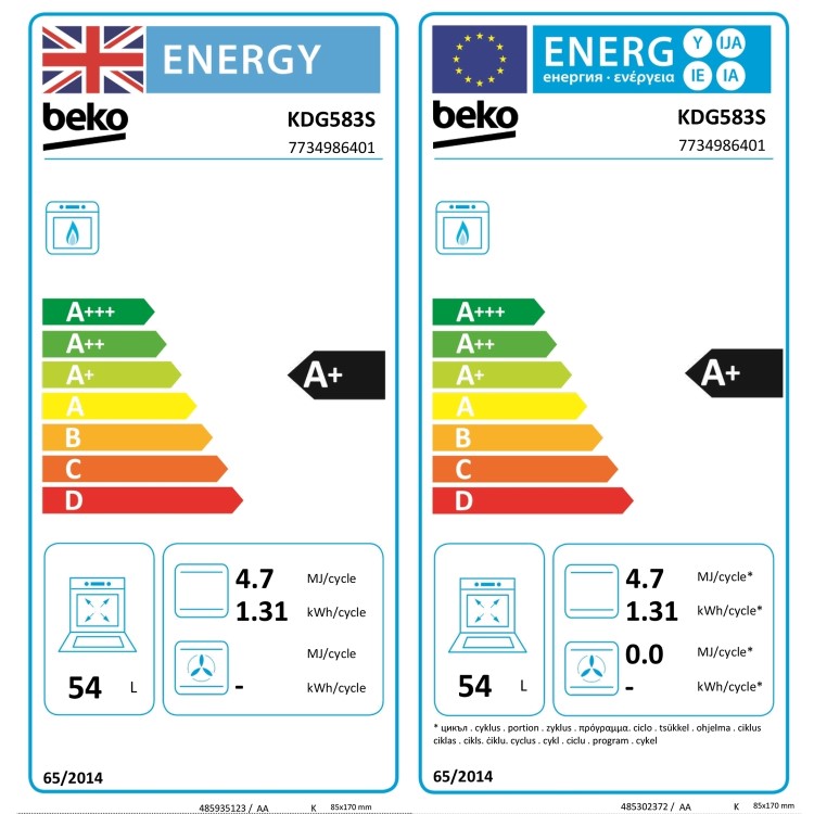 Beko 50cm Double Cavity Gas Cooker - Silver