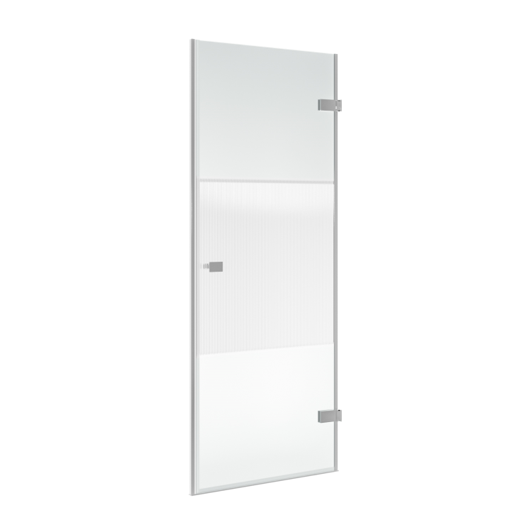ONLY OPENED - Chrome 8mm Fluted Glass Glass Hinged Shower Door 900mm Left Hand - Matira