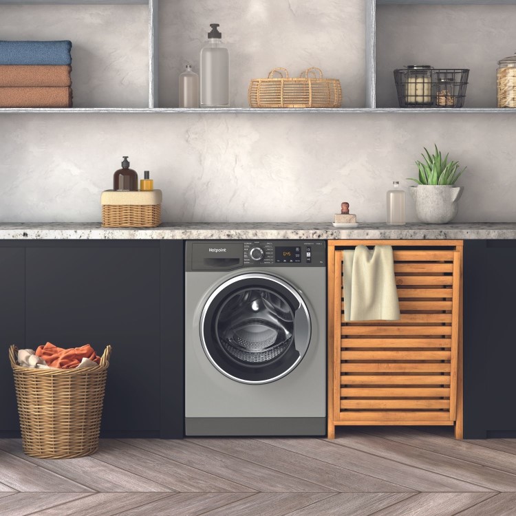 Refurbished Hotpoint ActiveCare NM11948GCAUK Freestanding 9KG 1400 Spin Washing Machine Graphite