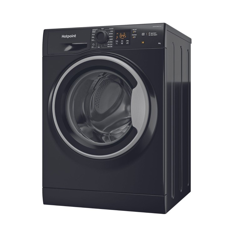 Refurbished Hotpoint AntiStain NSWM846BSUK Freestanding 8KG 1400 Spin Washing Machine Black
