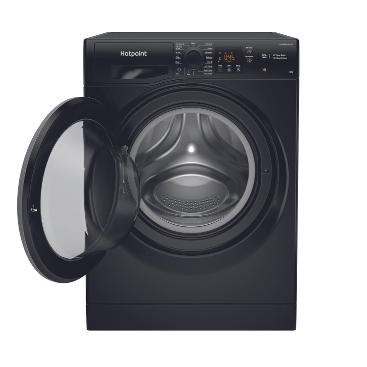 Refurbished Hotpoint AntiStain NSWM846BSUK Freestanding 8KG 1400 Spin Washing Machine Black
