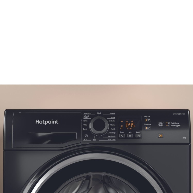 Refurbished Hotpoint AntiStain NSWM846BSUK Freestanding 8KG 1400 Spin Washing Machine Black