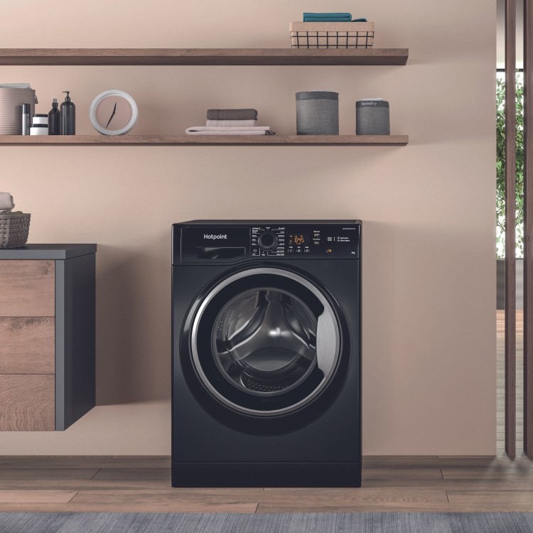 Refurbished Hotpoint AntiStain NSWM846BSUK Freestanding 8KG 1400 Spin Washing Machine Black