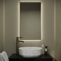 GRADE A1 - Rectangular Brass Backlit Heated Bathroom Mirror with Lights 700 x 400mm - Taurus