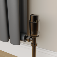 Refurbished Elego Black Nickel Modern TRV Angled Thermostatic Radiator Valves With Lockshield