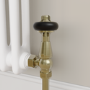 Refurbished - Maesta Antique Brass Traditional TRV Angled Thermostatic Radiator Valves With Lockshield