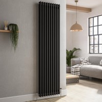 GRADE A1 - Reggio Midnight Black Vertical Double Column Traditional Radiator 1800x470mm 4399 BTU - Cast Iron Style