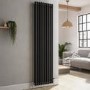 GRADE A1 - Reggio Midnight Black Vertical Double Column Traditional Radiator 1800x470mm 4399 BTU - Cast Iron Style