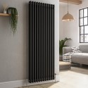 A1/VCD12-1500-BCT Refurbished Reggio Midnight Black Vertical Double Column Traditional Radiator 1500x560mm 4458 BTU - Cast Iron Style