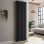 GRADE A1 - Reggio Midnight Black Vertical Double Column Traditional Radiator 1800x560mm 5279 BTU - Cast Iron Style