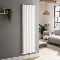 Refurbished Sorrento White Vertical Oval Designer Radiator 1600x472mm Double Panel 4468 BTU