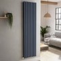 GRADE A1 - Sorrento Anthracite Vertical Oval Designer Radiator 1800x472mm Double Panel 4983 BTU
