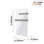 Refurbished 600W Smart Infrared Vertical White Glass Designer Wall Heater 550x1100mm with Optional Towel Rail - IP24 Bathroom Safe