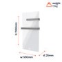 Refurbished 600W Smart Infrared Vertical White Glass Designer Wall Heater 550x1100mm with Optional Towel Rail - IP24 Bathroom Safe