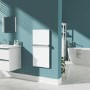Refurbished 600W Smart Infrared Vertical White Glass Designer Wall Heater 550x1100mm with Optional Towel Rail - IP24 Bathroom Safe