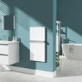 Refurbished 600W Smart Infrared Vertical White Glass Designer Wall Heater 550x1100mm with Optional Towel Rail - IP24 Bathroom Safe