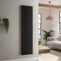 GRADE A1 - Riace Midnight Black Vertical Flat Designer Radiator 1600x408mm Single Panel 2442 BTU