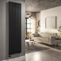 Refurbished Midnight Black Electric Vertical Designer Radiator 2.4kW with Wifi Thermostat - H1800xW472mm - IPX4 Bathroom Safe