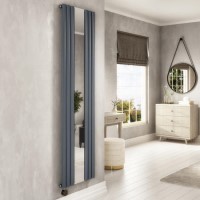 Refurbished Anthracite Electric Vertical Designer Radiator 1.2kW with Mirror and Wifi Thermostat - H1800xW500mm - IPX4 Bathroom Safe