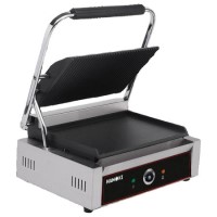 GRADE A2 - Hamoki PG-MC Extra Large Single Contact Grill - Ribbed Top, Flat Bottom Plate, Plug In