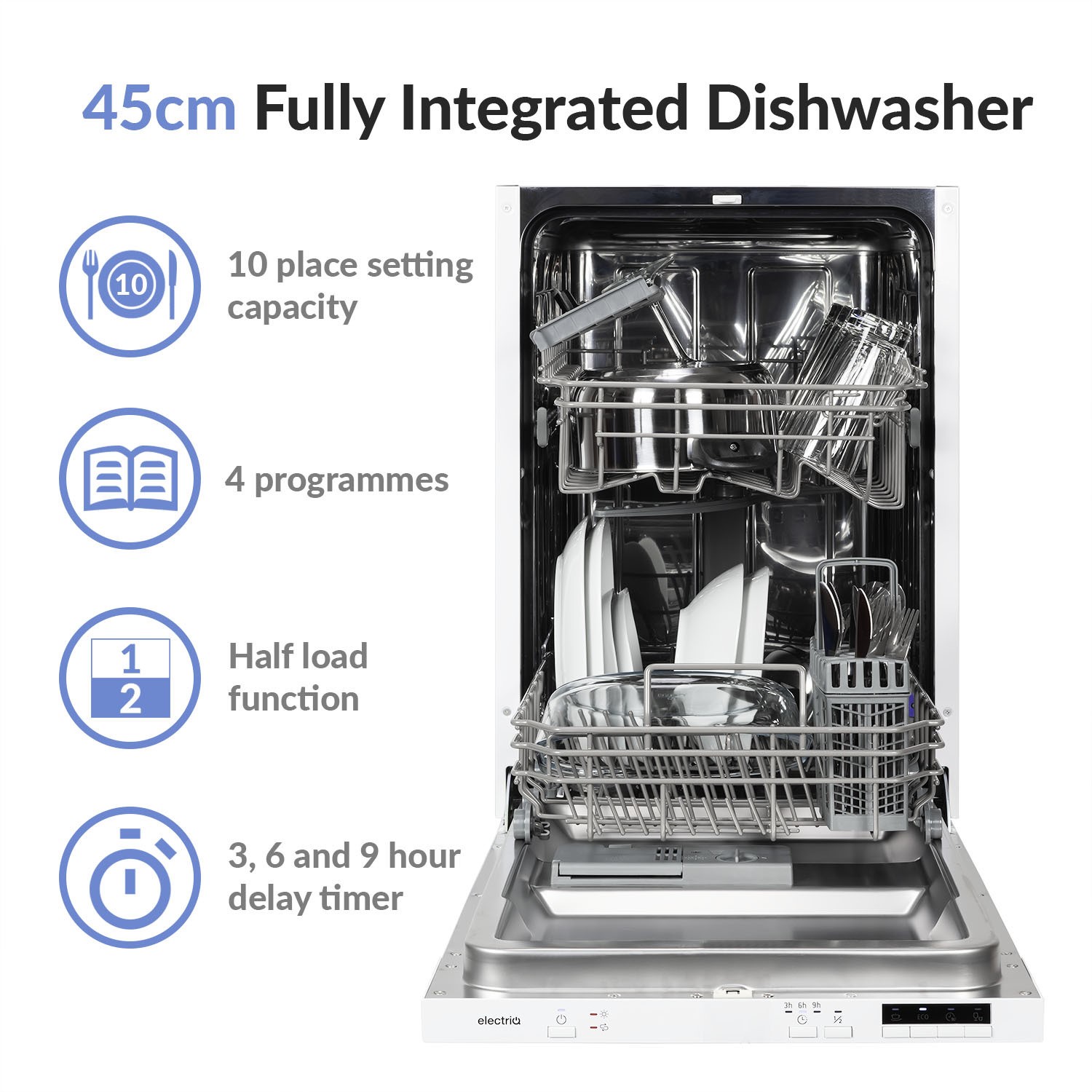 electriQ 10 Place Settings Fully Integrated Dishwasher EQDWINT45