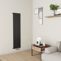 GRADE A2 - Eco Eleganza Midnight Black Vertical Flat Aluminium Middle Connection Radiator 1600x375mm Single Panel 2546 BTU