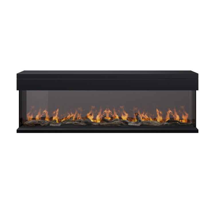 ALMOST PERFECT - Black Inset Media Wall Electric Fireplace with Glass Configurated Front and Sides 60 Inch - Amberglo