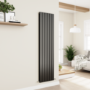 Refurbished Eco Eleganza Midnight Black Vertical Flat Designer Aluminium Radiator 1800x450mm Double Panel 4392 BTU