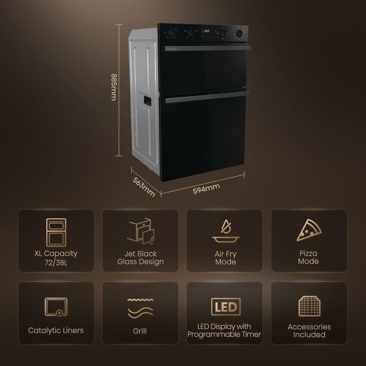 Refurbished Hisense Hi6 BID914221CDBG 60cm Double Built In Electric Oven Black