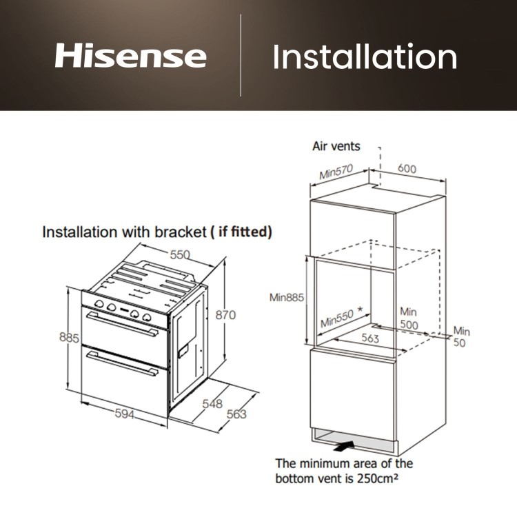 Refurbished Hisense Hi6 BID914221CDBG 60cm Double Built In Electric Oven Black