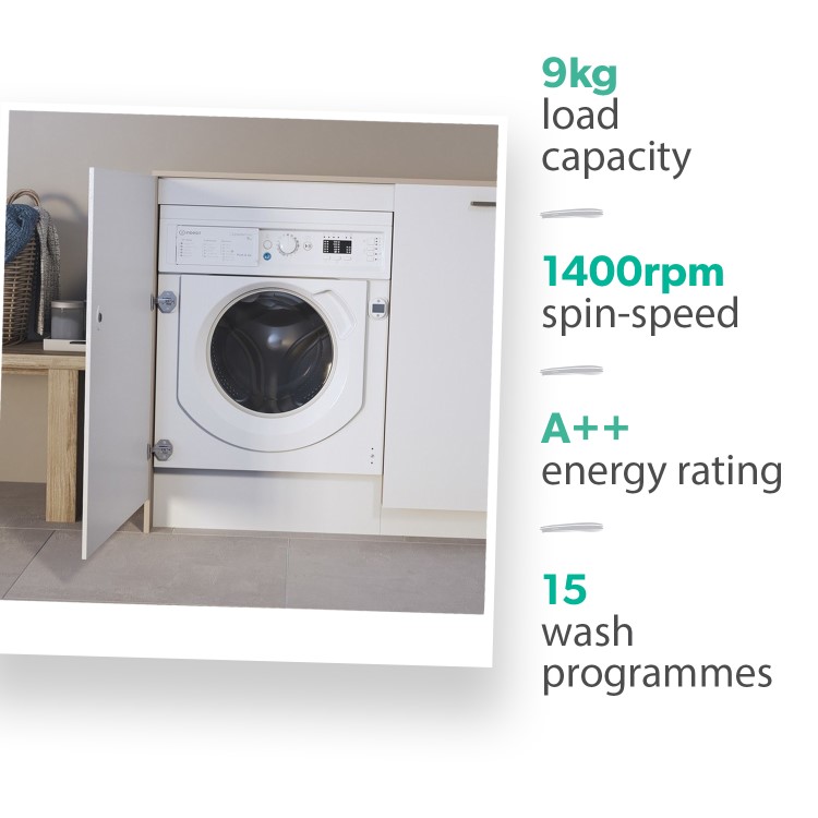 Indesit 9kg 1400rpm Integrated Washing Machine - White