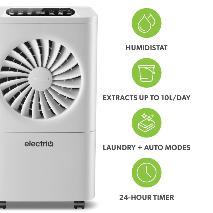 GRADE A2 - electriQ 10 litre Laundry Dehumidifier with Air Purifier - Best Seller