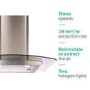 Refurbished CDA ECP62SS 60cm Curved Glass Chimney Cooker Hood Stainless Steel