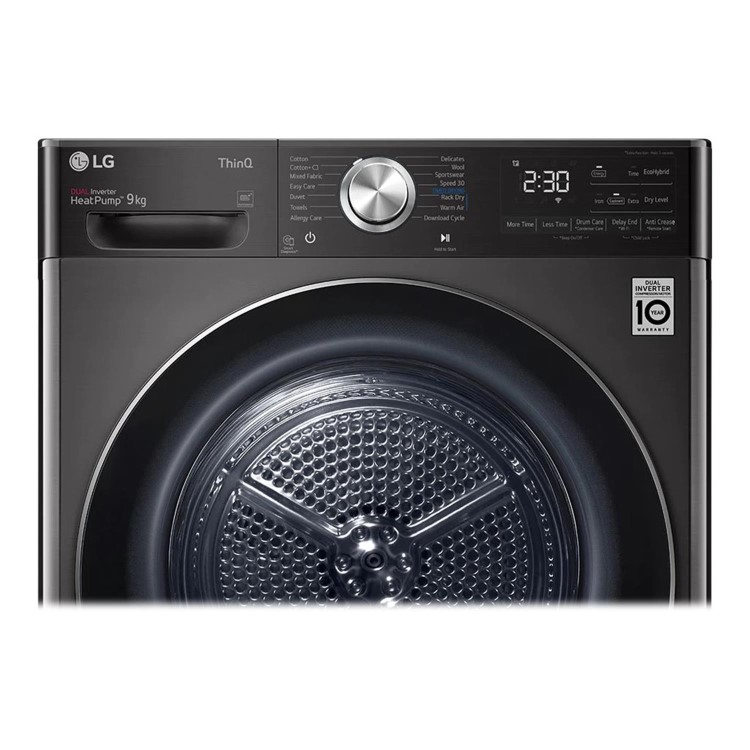 Refurbished LG Eco Hybrid FDV1109B Freestanding Heat Pump 9KG Tumble Dryer Black Steel