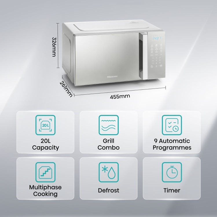 Refurbished Hisense H20MOMSS4HGUK 20L 700W Freestanding Combination Microwave Oven & Grill Silver