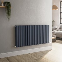 GRADE A2 - Sorrento Anthracite Horizontal Oval Designer Radiator 600x1180mm Double Panel 4798 BTU