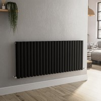 Refurbished Sorrento Midnight Black Horizontal Oval Designer Radiator 600x1416mm Double Panel 5758 BTU