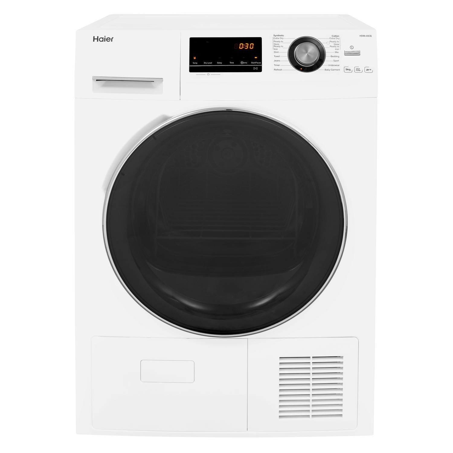 Refurbished Haier HD90-A636 Freestanding Heat Pump 9KG Tumble Dryer White