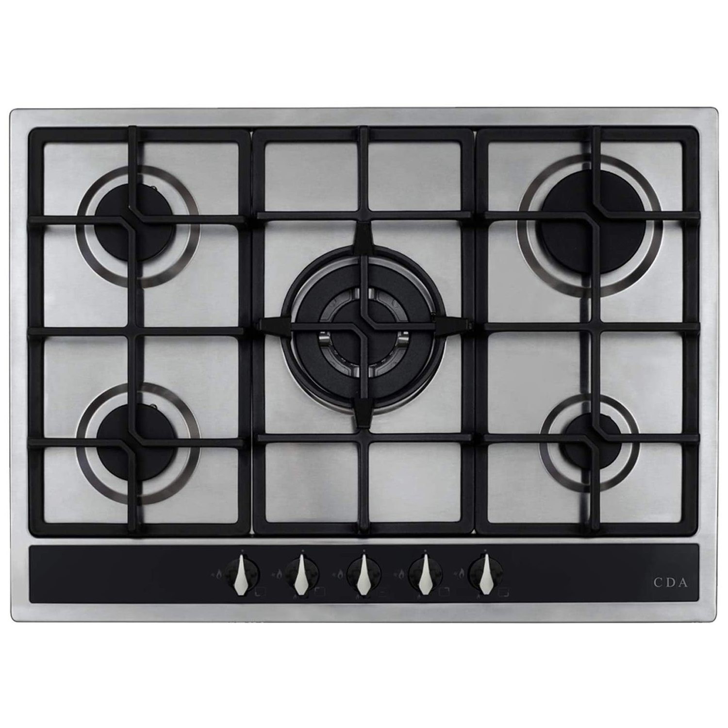 CDA HG7351SS 70cm 5 burner Gas Hob with Wok Burner - Stainless Steel