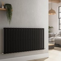 GRADE A2 - Riace Midnight Black Horizontal Flat Designer Radiator 600x1156mm Single Panel 2701 BTU