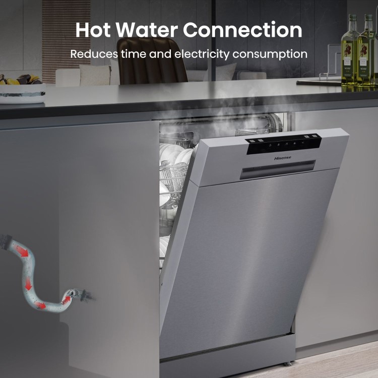 Refurbished Hisense HS523E15XUK 10 Place Freestanding Slimline Dishwasher Stainless Steel
