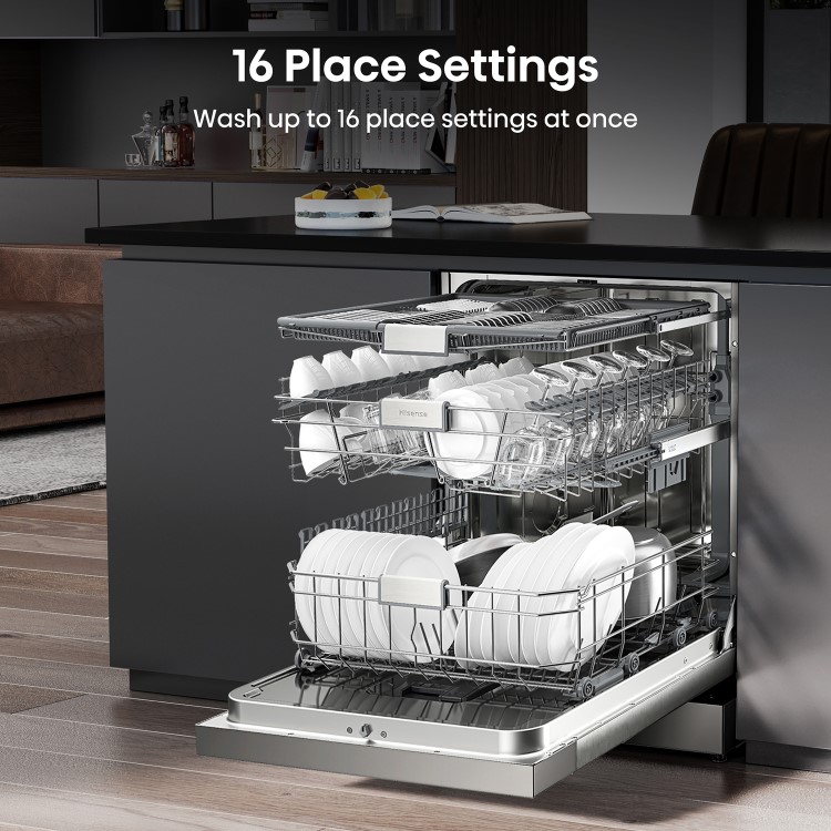 Refurbished Hisense HS643D60XUK 16 Place Freestanding Dishwasher Stainless Steel