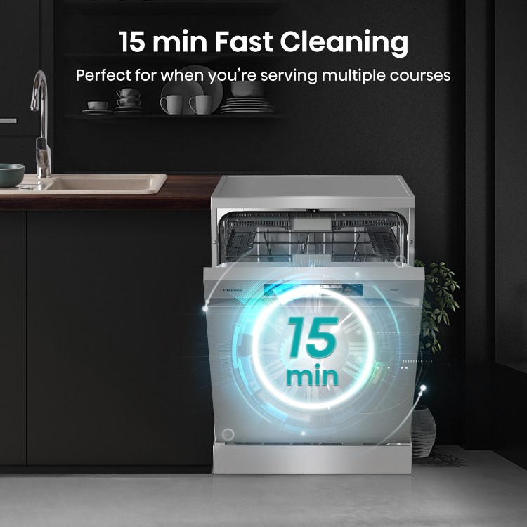 Refurbished Hisense HS643D60XUK 16 Place Freestanding Dishwasher Stainless Steel