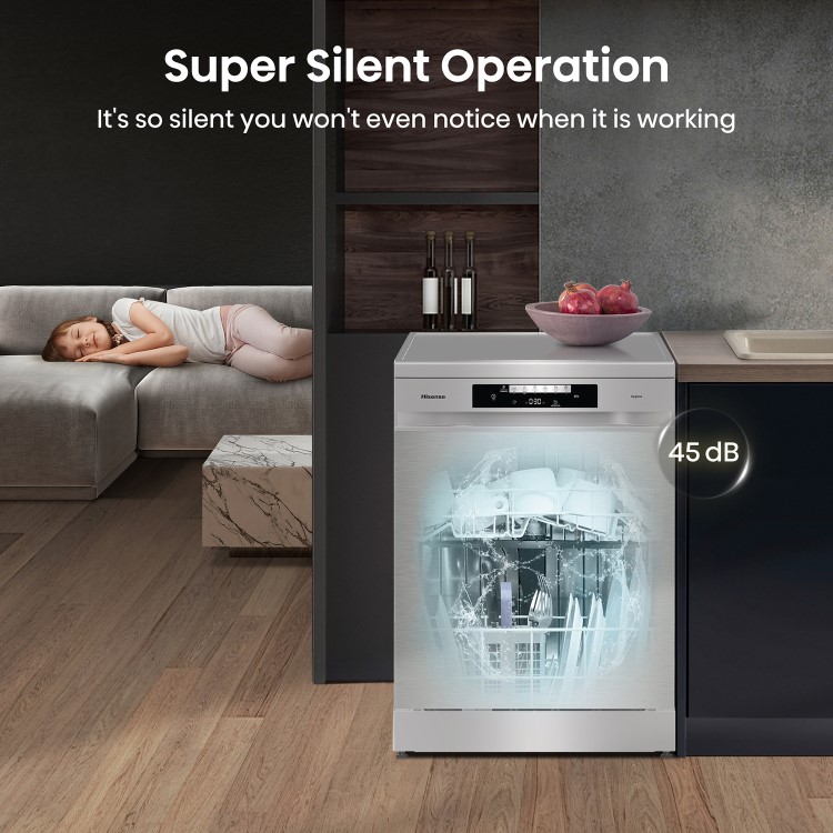 Refurbished Hisense HS643D60XUK 16 Place Freestanding Dishwasher Stainless Steel