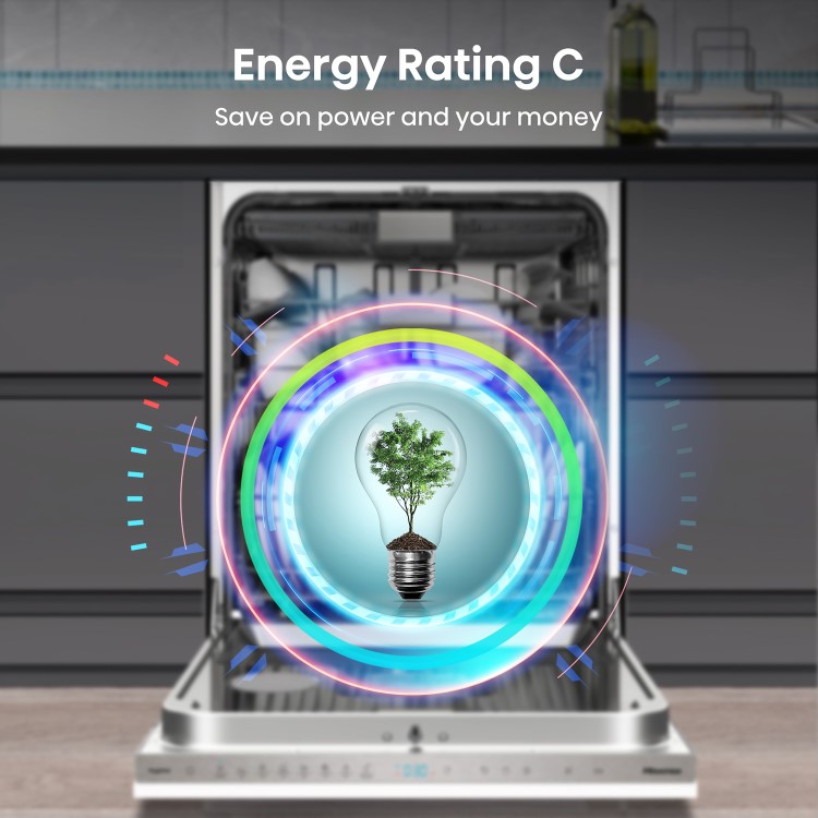 Hisense Hygiene Integrated Dishwasher - Smart Wi-Fi, C-Rated, Silver control panel