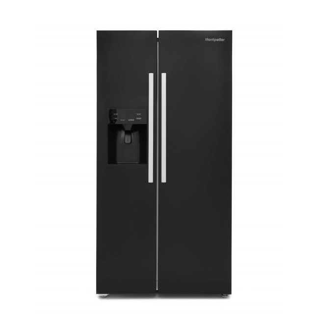GRADE A3 - Montpellier CSBYS700PK 489 Litre American Style Fridge Freezer 2 Door Plumbed Ice & Water Dispenser - Black